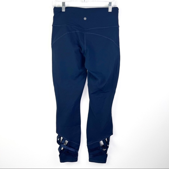 New Athleta Solid Navy High Rise Strappy Lattice Sublime 7/8 Tight Leggings M - Picture 8 of 10